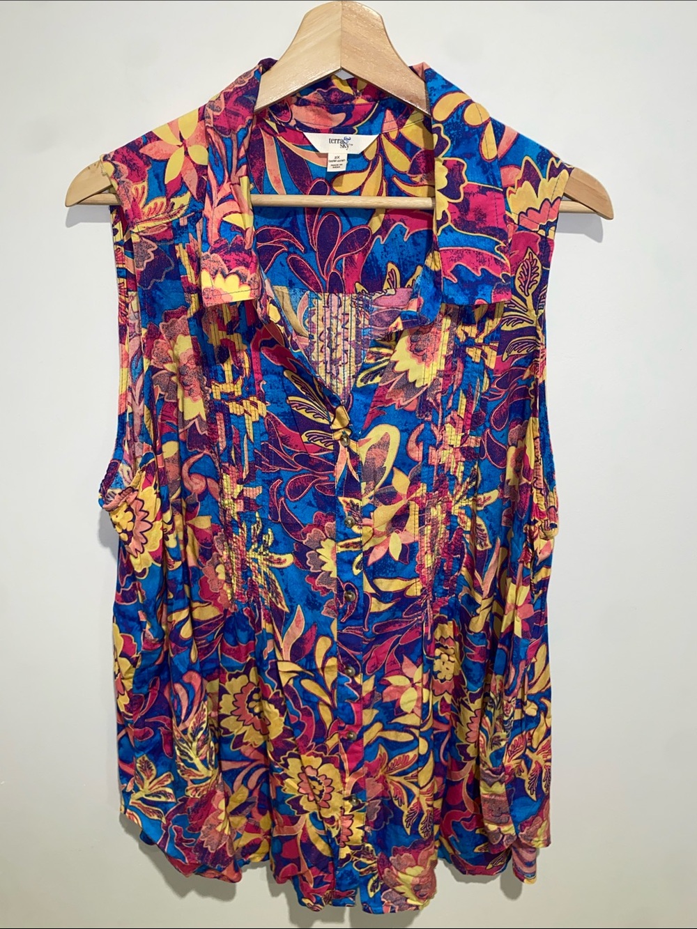 Terra & Sky Vibrant Floral Sleeveless in Blue, Yellow & Pink